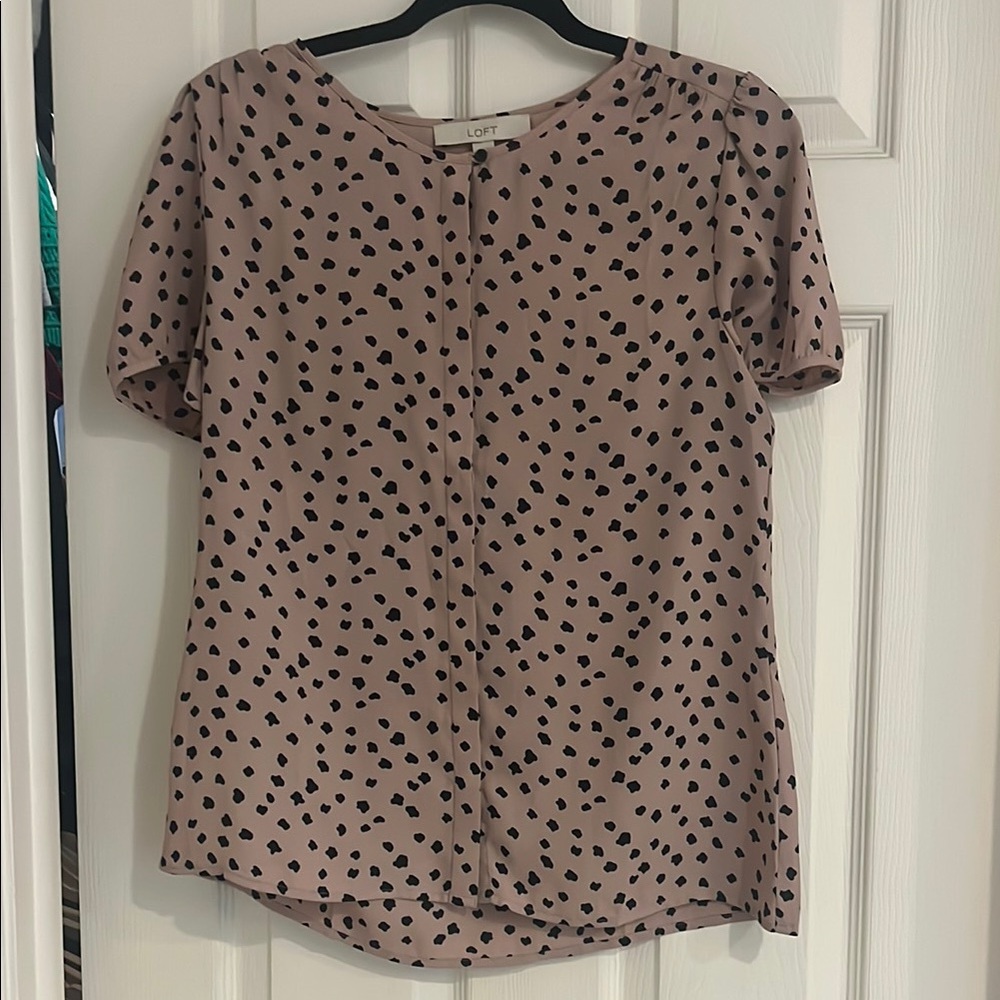 LOFT Tan Fitted Blouse with Short Sleeves